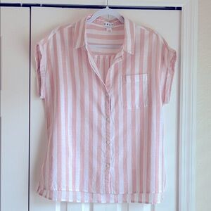 DASH Pink and White Striped Button-Up Shirt Women’s Large Short Sleeves